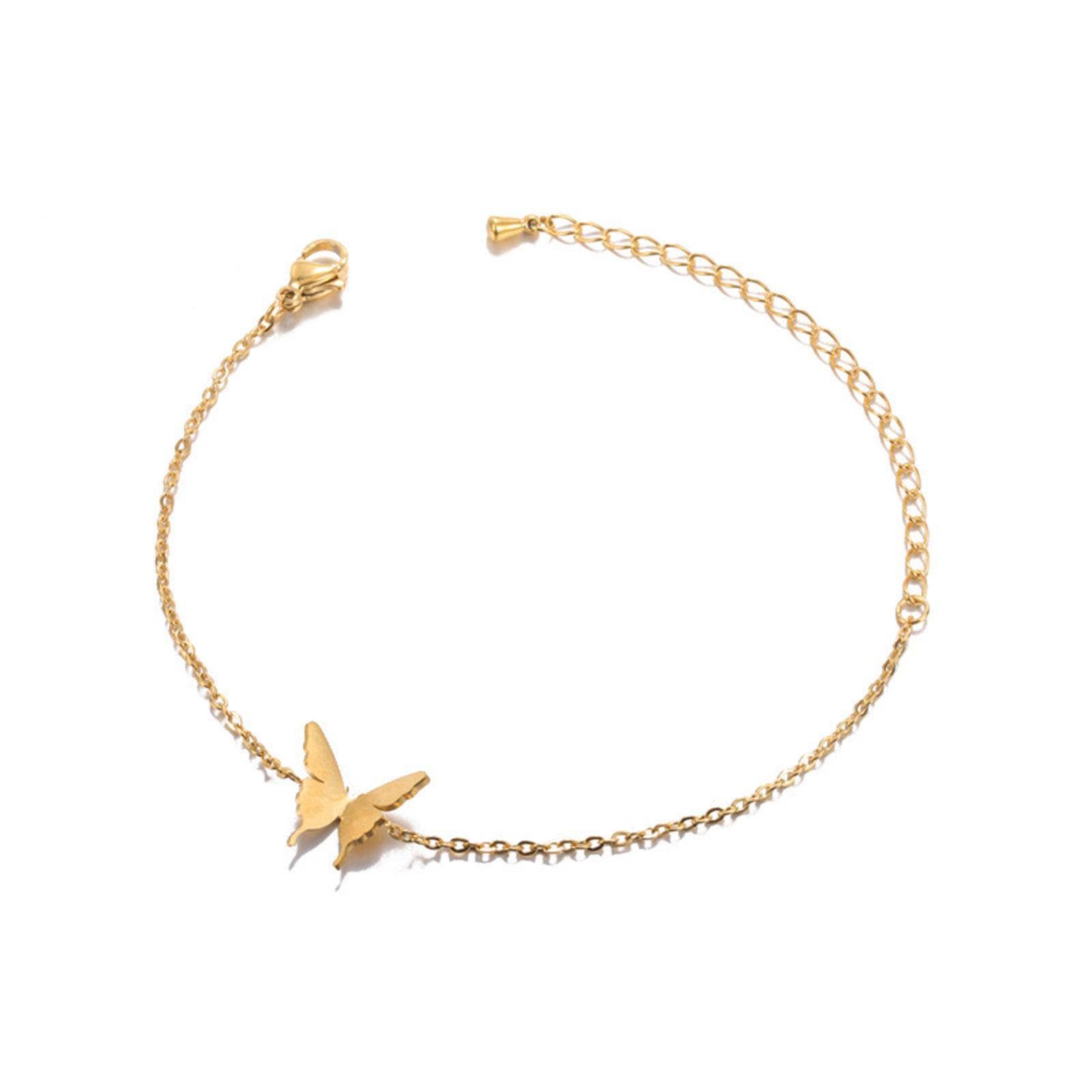 

304 Stainless Steel Rolo Chain Bracelets Cactus Panda Butterfly Pendants For Women Simple Gifts 14.5cm(5 6/8 ) Long, 1 Piece
