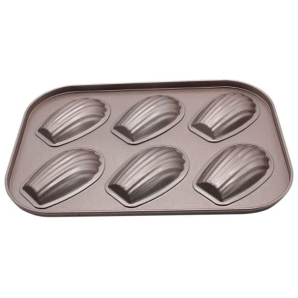 6 Grid Bakplåt Shell Kakform Kolstål Non-Stick Form Köksverktyg