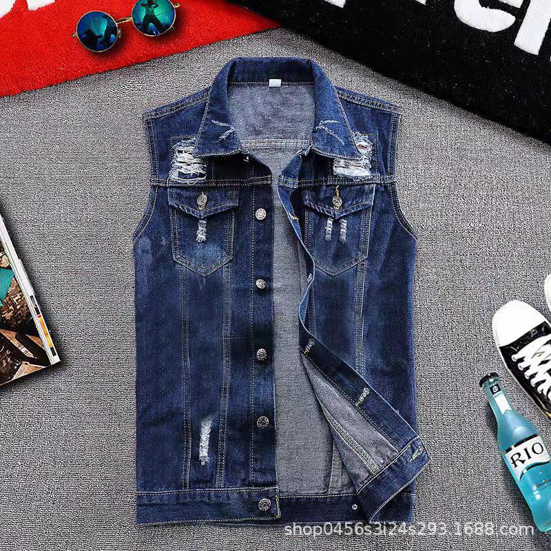 Men's Retro Hong Kong Style Denim Vest - Loose, Casual Sleeveless Waistcoat