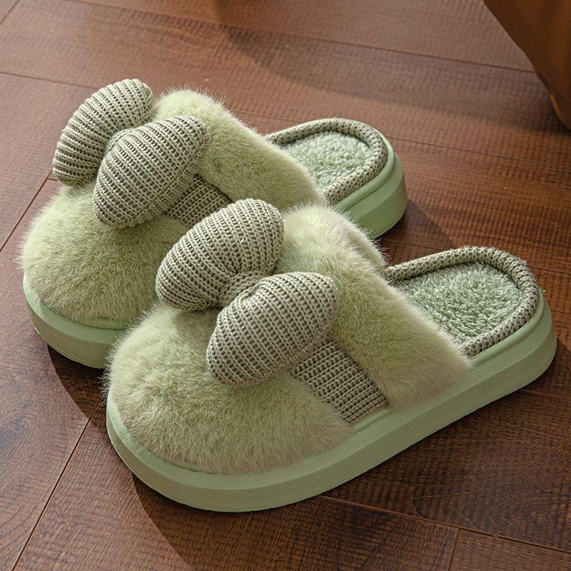 New autumn and winter household cotton slippers women's bow home indoor thickened fluffy warm non-slip cotton shoes