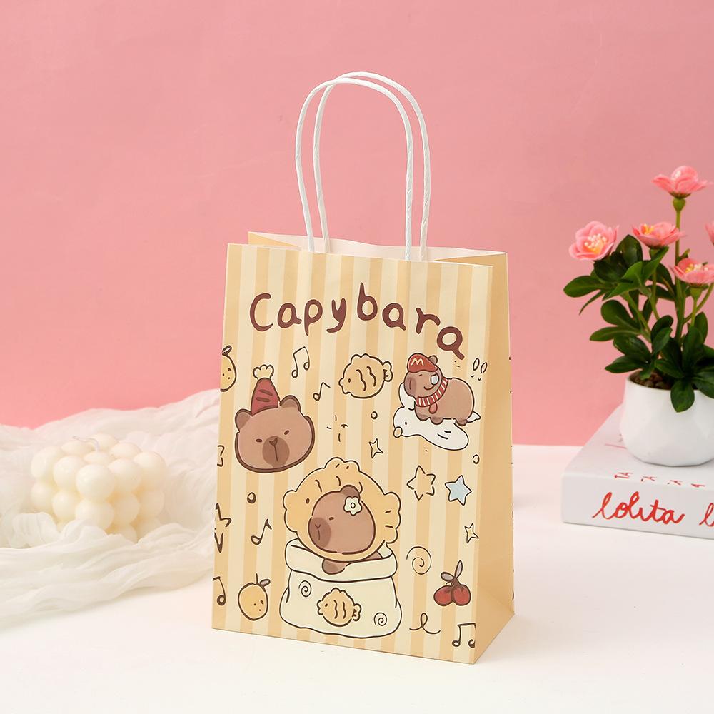 StoBag Capybara Cartoon Kraft Gift Wrapping Bags for Sweets Reusable Cute Kids Birthday Party Favor Tote Animal Theme Packaging