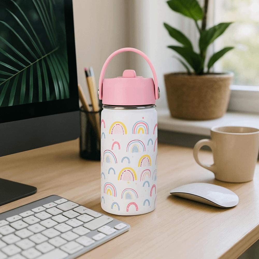 Straw Cup Cartoon Handheld Kettle Fashionable Stainless Steel Vacuum Cup Leak-Proof Insulated Water Bottle School Use