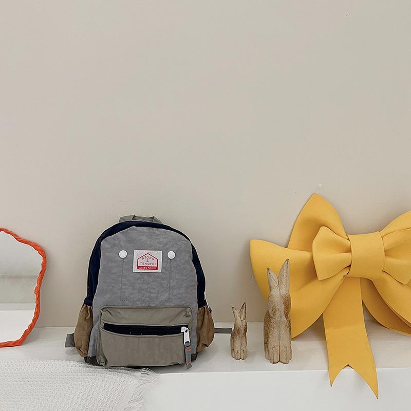 

Blocked Color Canvas Backpack With Nylon Simple For Children Spine Backpack Small Gray