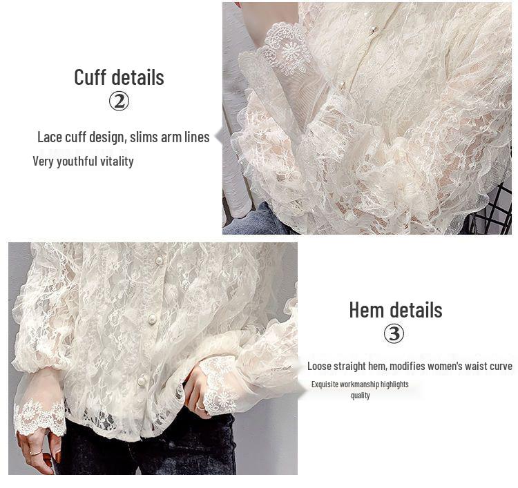 Women's Lace Cardigan: 2025 Spring/Autumn Style, Velvet-Enhanced, French Stand Collar, Long-Sleeve Top
