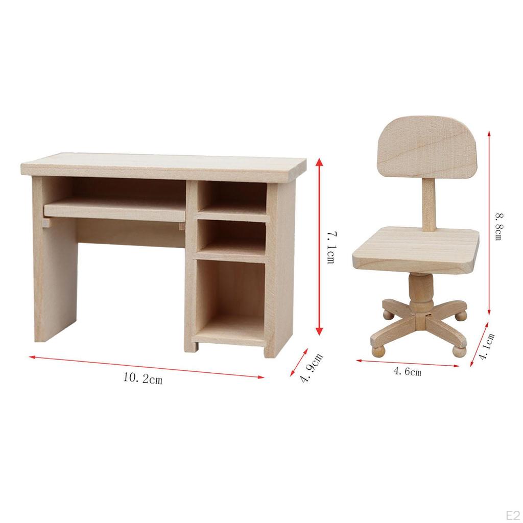 Dollhouse Furniture 1/12 Mini Office Desk and Chair Ornaments Scene Children Toy Modern Handmade