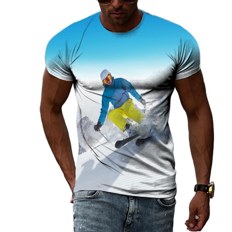 Sommermode Skateboard Sportswettbewerb Ski Herren T-Shirts Lässiger Druck Hip Hop Harajuku Persönlichkeit Rundhals Kurzarm Top