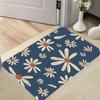 Boho Hand Drawn Daisy Area Rug Carpet, Non Slip Floor Mat, Navy Blue Base Vintage White Daisy Floral Print Washable Door Doormat