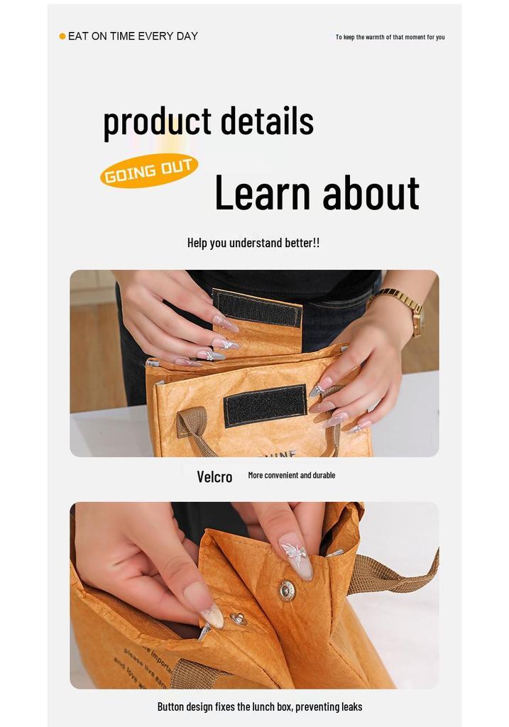 Tyvek Kraft Paper Insulated Lunch Bag - Waterproof, Aluminum Foil Bento Picnic Bag