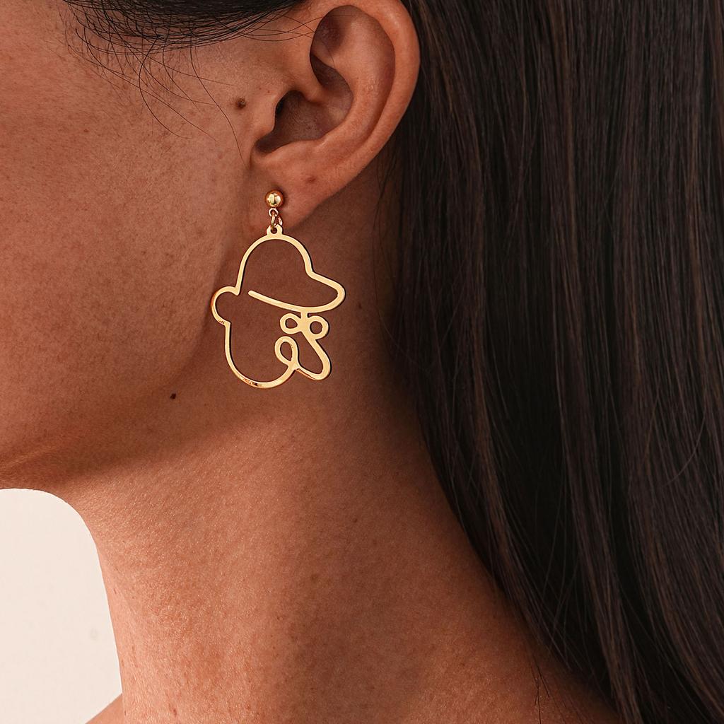 Promotional Earrings, Stylish And Simple Gold Face Contour Stud Earrings 1 Pair