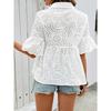 Camicia in Pizzo a Maniche Corte Estiva Nuova con Scollo a Revers Lavorazione a Intaglio Blusa Ricamata da Donna Top Fashion Casual Elegante Dolce Semplice Abbigliamento da Donna Bianco