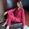 New Women's Pajamas Two-Piece Simulation Silk Senior Sense of Women's Long-Sleeved Pajamas Ice Silk Striped Leisure Home Wear Su