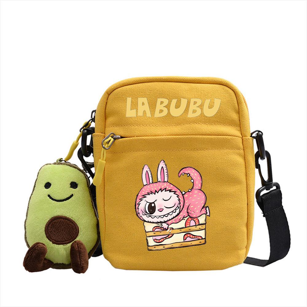 LABUBU canvas bag LABUBU peripheral small square bag doll nylon canvas lightweight simple versatile crossbody bag
