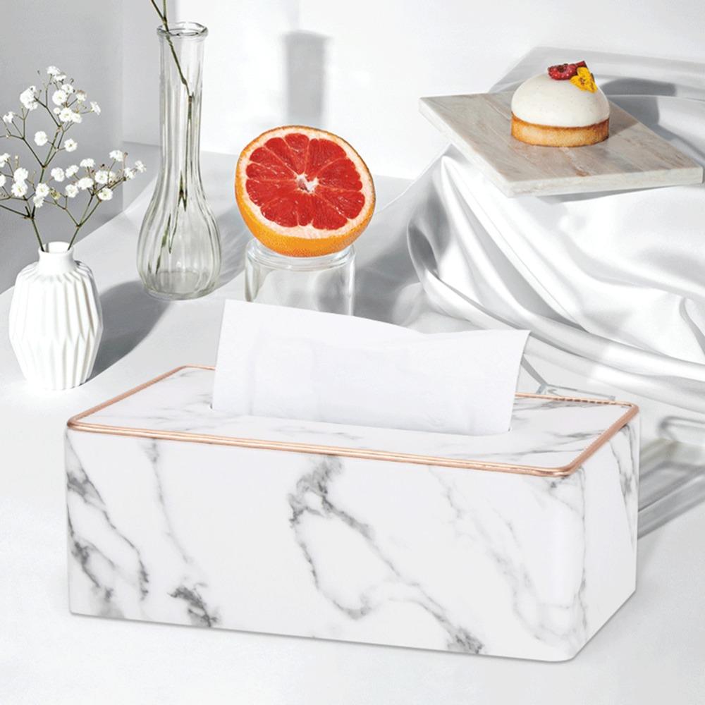 25*13.5*9.5cm Weiße Marmorstruktur Leder Taschentuchbox Schlafzimmer Schminktisch Anordnung