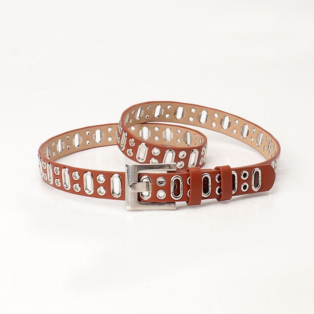 Zinc Zinc Alloy Buckle PU Leather Waistband Vintage Unisex Belt Fashion Oval Multihole Belt  Streetwear