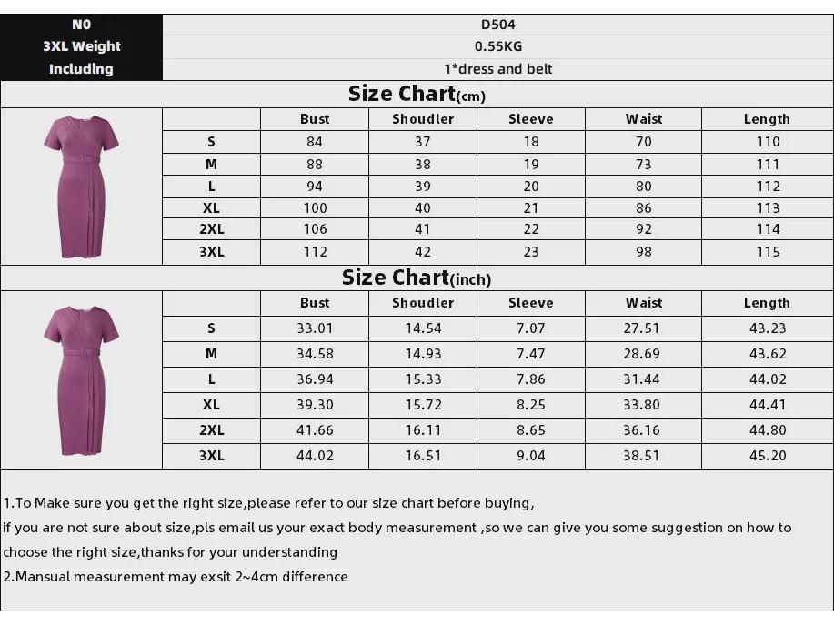 D504 Einfarbiges Bleistiftrockkleid mit V-Ausschnitt für Damen - Sommer 2024, kurzärmelig, OL-Stil