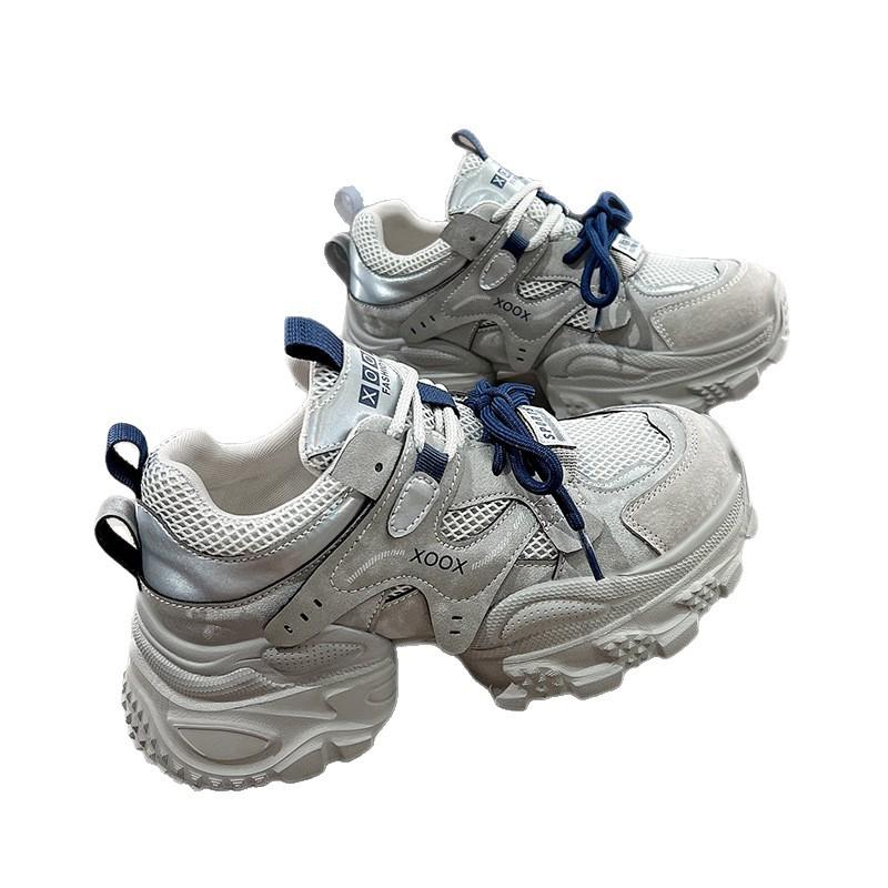 Hong Kong thick sole heightening small dad shoes women 2025 autumn new real soft leather retro trend sports and leisure