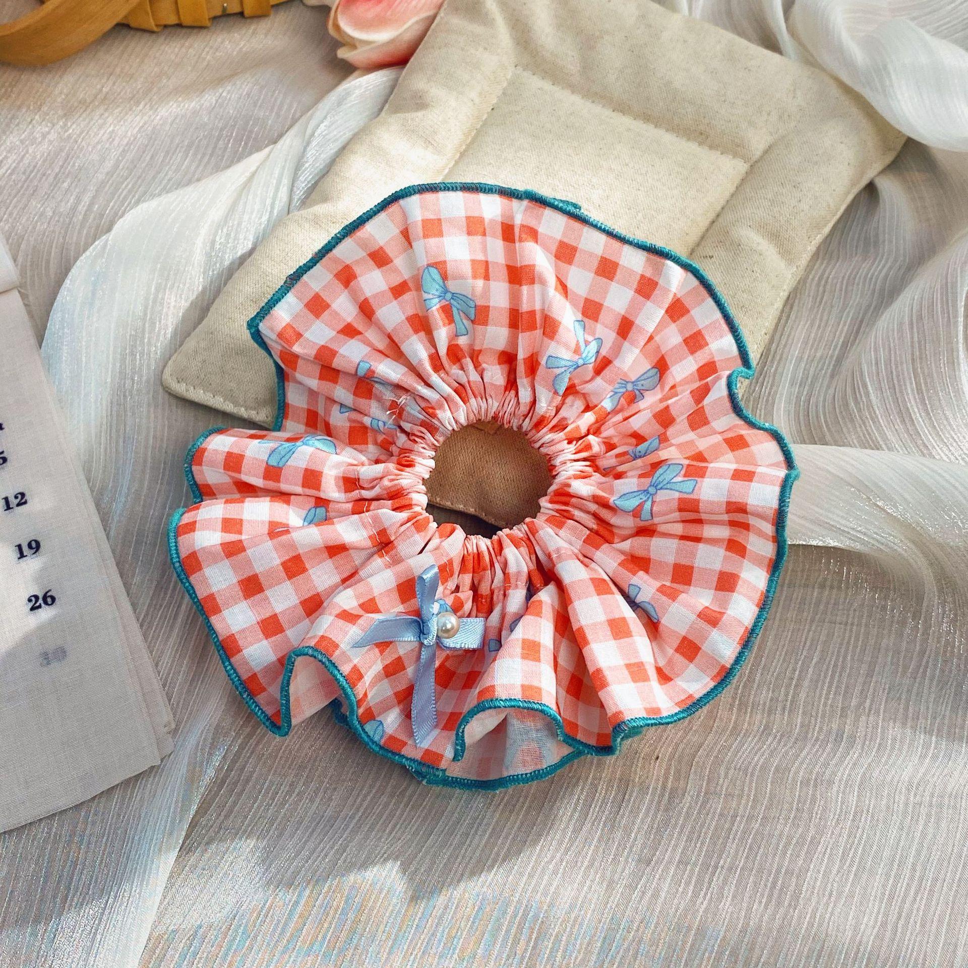 

1 шт. милая девушка контрастный клетчатый двойной кольцо-кишка, корейский цветочный бант, резинка для волос в виде толстой кишки, резинка для волос с шариками, головной убор