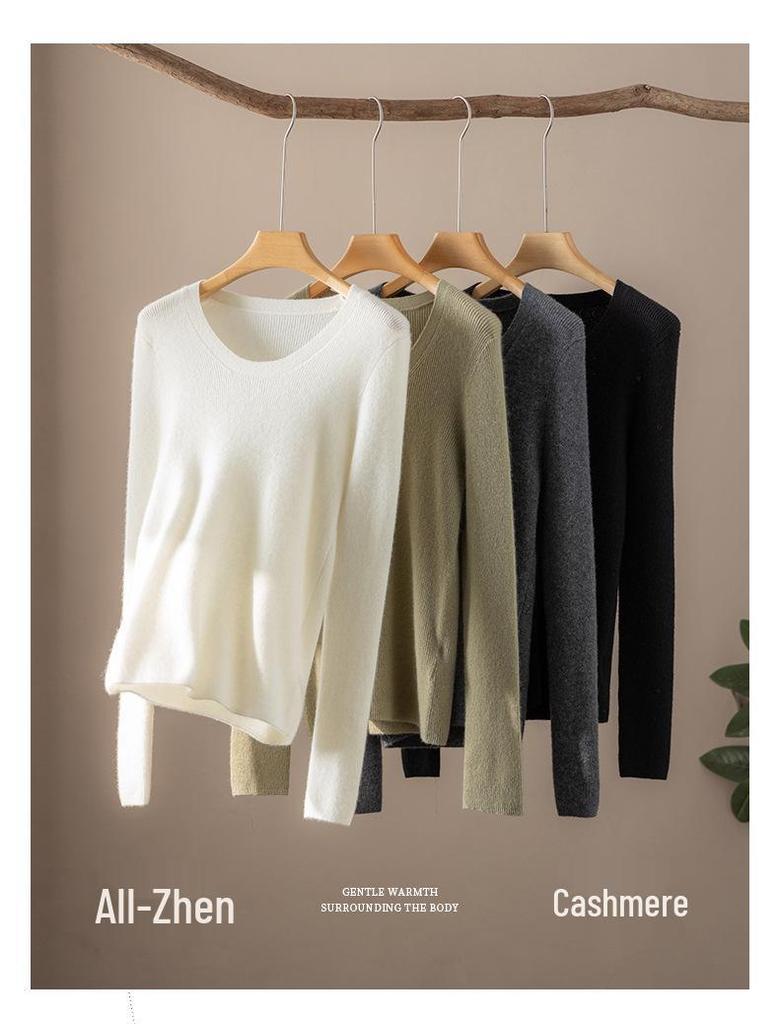 2025 Autumn/Winter 100% Cashmere Slim-fit Ribbed U-neck Striped Base Layer Knitwear