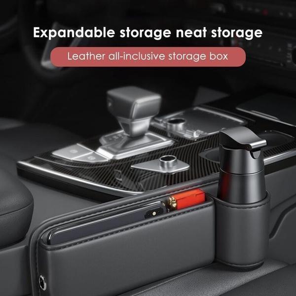 1Pc  Universal Car Seat Gaps Storage Box With Cup Holder, PU Leather Storage Box, Car Front Seat Gaps Filler, Car Interior Accessories