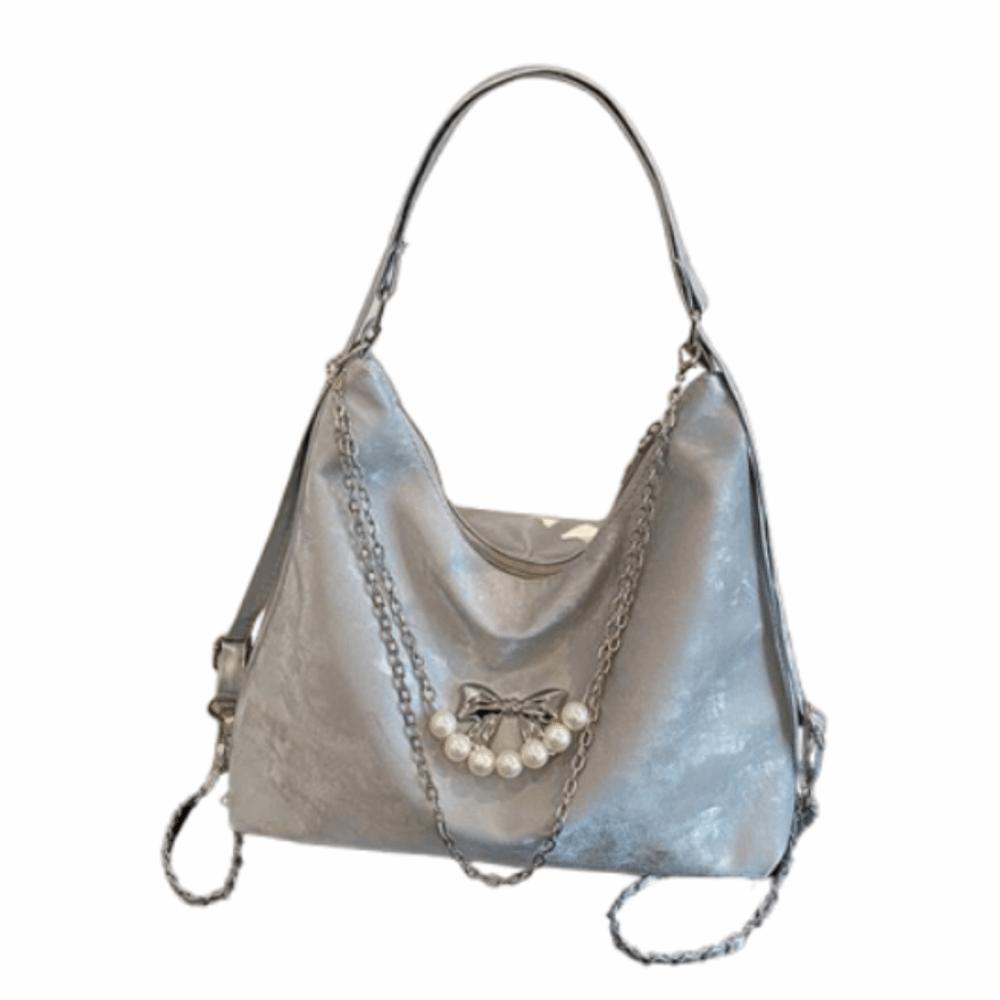 

Женская сумка через плечо большой вместимости из искусственной кожи, сумка для покупок, трансформируемый рюкзак для работы и путешествий серебряный