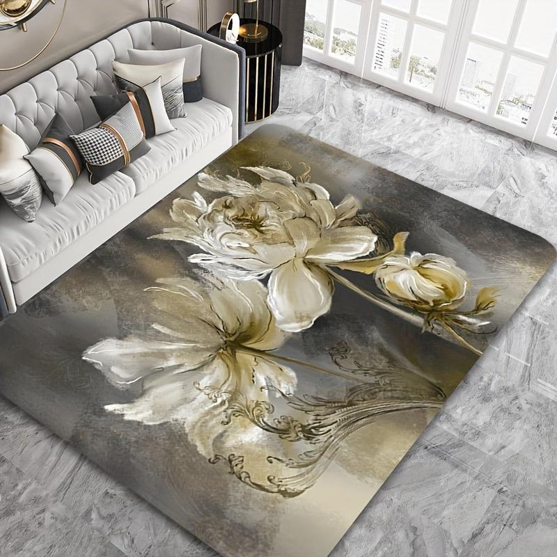 Artistic Painted Floral Area Rug, Soft Non-Slip Machine Washable Floor Mat for Bathroom Kitchen Living Room Home Decor