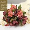 Blush Pink Artificial Peony Bouquet, Fake Silk Flowers with Greenery for Home Wedding Decor