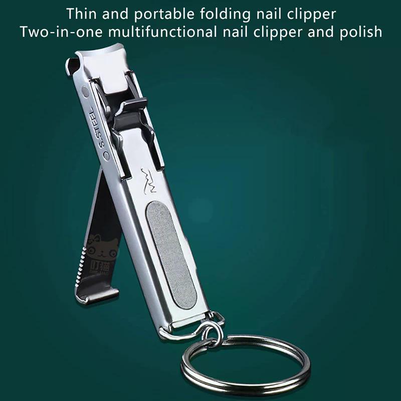 1Pc Ultra-Thin For Manicure Salon Nail Clippers Collapsible Portable Travel Fingernail Keychain Nail Scissors Cutter Stainless