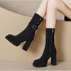 Korean Black Waterproof Table High-heeled Short Boots Women's 2025 New Autumn Versatile Retro Thick-heeled Medium Tube Thin Boots