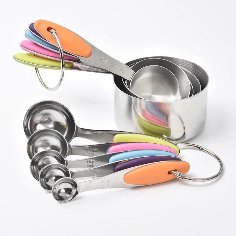 10Pcs Stainless Steel Measuring Cups and Spoons Set Stackable Tablespoons Measuring Spoons Tea Coffee Kitchen Measuring Tools