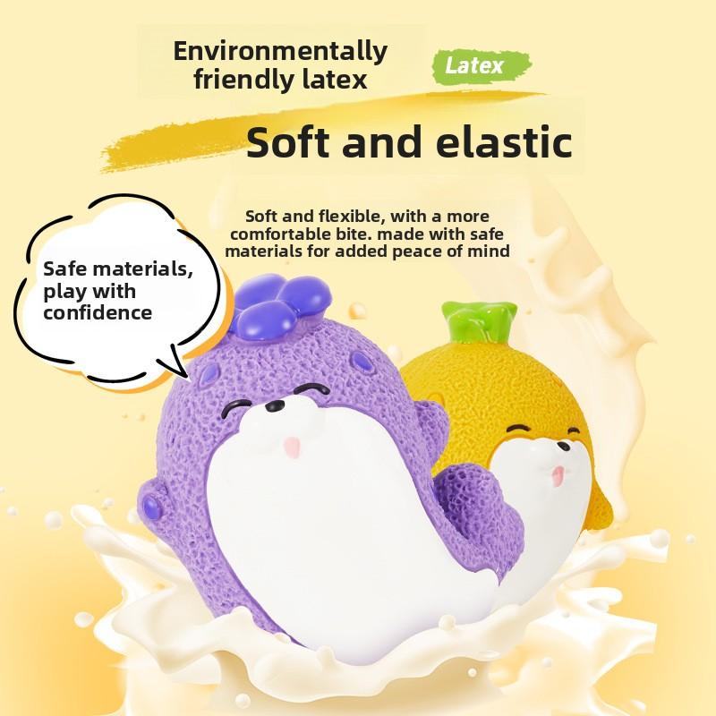 Cute Fruit Seal Shaped Latex Squeaky Dog Toy Durable Bite Resistant Teething Chew Toy for Small Medium Dogs Puppies Relieve Boredom