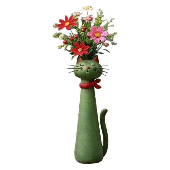 Handcrafted Quirky Cat Vase Whimsical Resin Cat Shaped Flower Vase for Flowers Pampas Grass Funny Kitty Ornament for Home Office Shelf Decor Gift