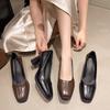 Autumn New French Square Head Light Mouth Thick Heel Temperament Versatile with Skirt High Heel Single Shoes