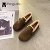 Retro Casual Winter Cotton Shoes Women Buckle Band Wool Fur Flats Woman Round Toe Loafers Fur Moccasins Warm Plush Sneakers 2024