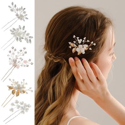 Épingle à cheveux fleur en céramique faite main rétro polyvalente coiffure mariage épingle strass fleur blanche pour femmes