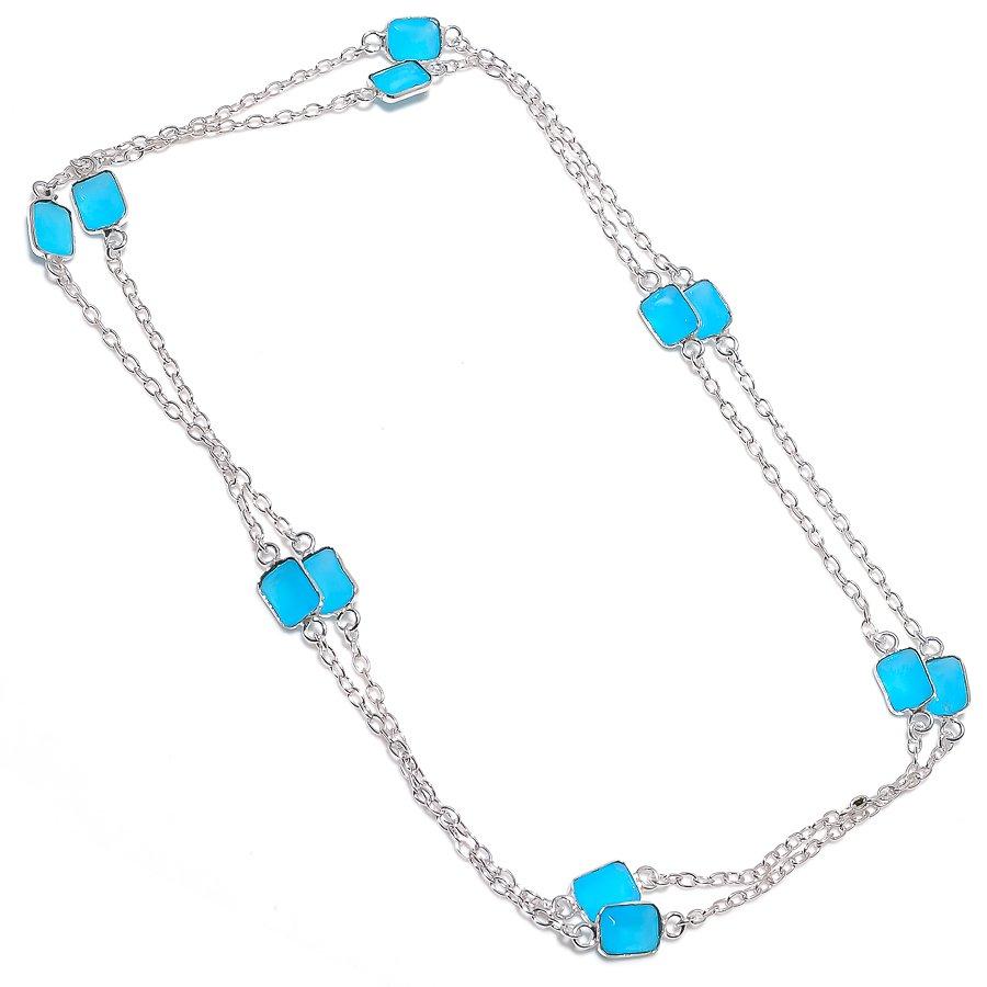 

Blue Chalcedony handmade 925 Sterling Silver Jewelry Necklace 36 C7I66