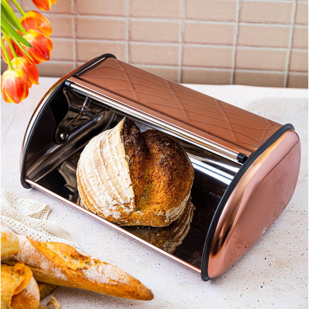 Large Steel Bread Bin 44cm Matte Rose Gold KINGHOFF KH-1870