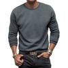 Men's Casual Long-Sleeved Checked Shirt, Slim-Fit Round-Neck Solid-Color Top