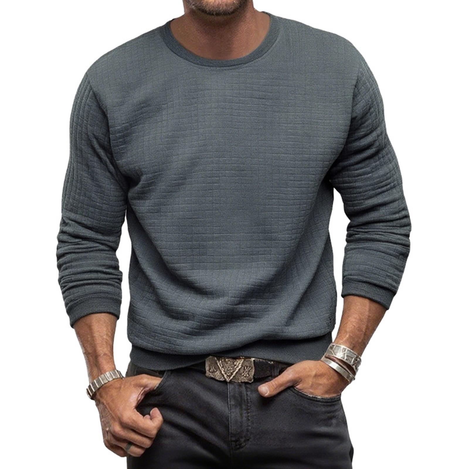 

Мужская повседневная клетчатая рубашка с длинным рукавом, облегающий топ однотонной расцветки с круглым вырезом S