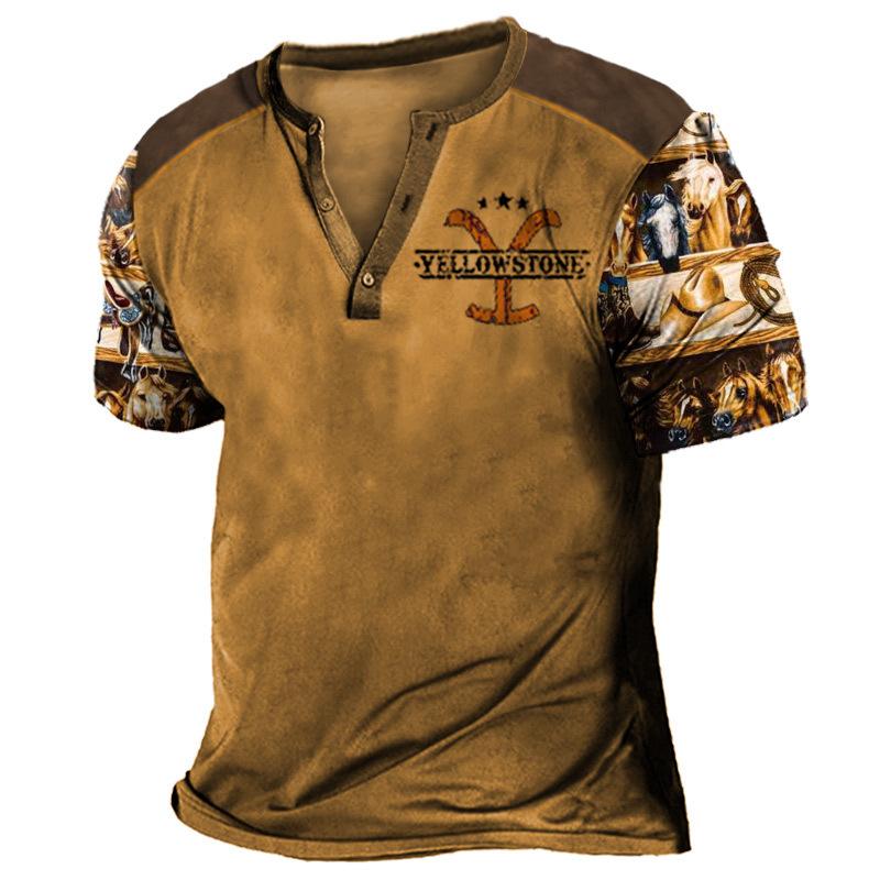 Buy Vintage Men's T-shirts Button 3D Print Gothic V-Neck Short