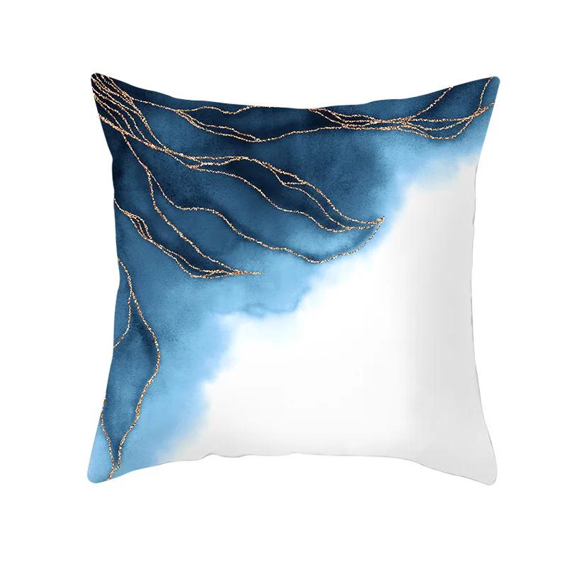 45x45cm Light Luxury Blue Abstract Print Throw Pillow Cover Sofa Cushion  Marble Stripe   Home Decor
