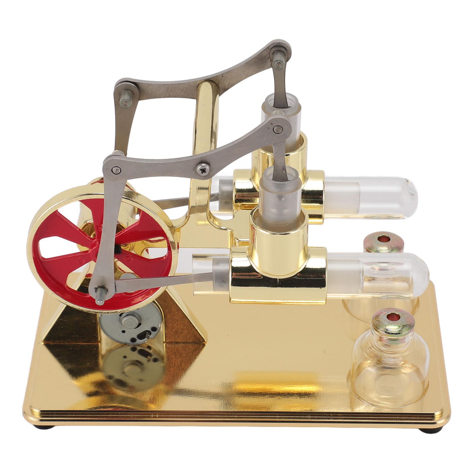 

Stirling Engine Model Kit Early Educational Double Cylinder All Metal Wooden Base Stirling Engine Motor Model for Gold