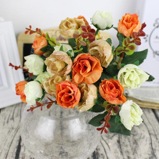 1 Bouquet 21 Head Artificial Rose Silk Flower Leaf Home Party Wedding Decor