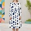 Women Plus Size Printed Two Piece Set Round Neck Long Sleeve Cardigan Sleeveless Midi Dress White Navy Black