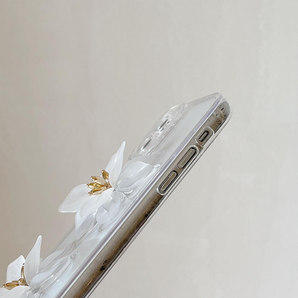 Chic White Flower Clear Phone Case For Iphone 14 12 11 13 Pro Max Xr X Xs Max 7 8 Plus Se 2020 Girs Fashion Cover