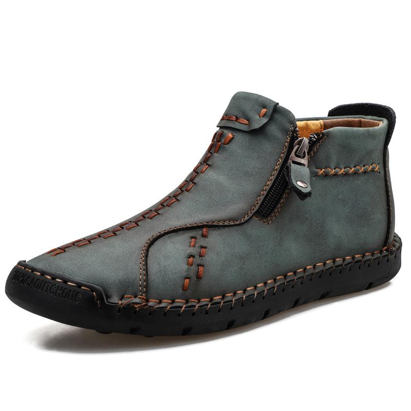Men S Hand-Stitched Outdoor Casual Leather High-Top Thermal Martin Boots 48 зелёный