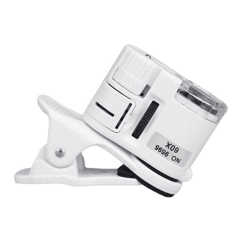 Pocket Mobile Phone Microscope 60X-Zoom LED Clip Loupe Microscope with UV Currency Detector Jewelry & Antique Evaluating