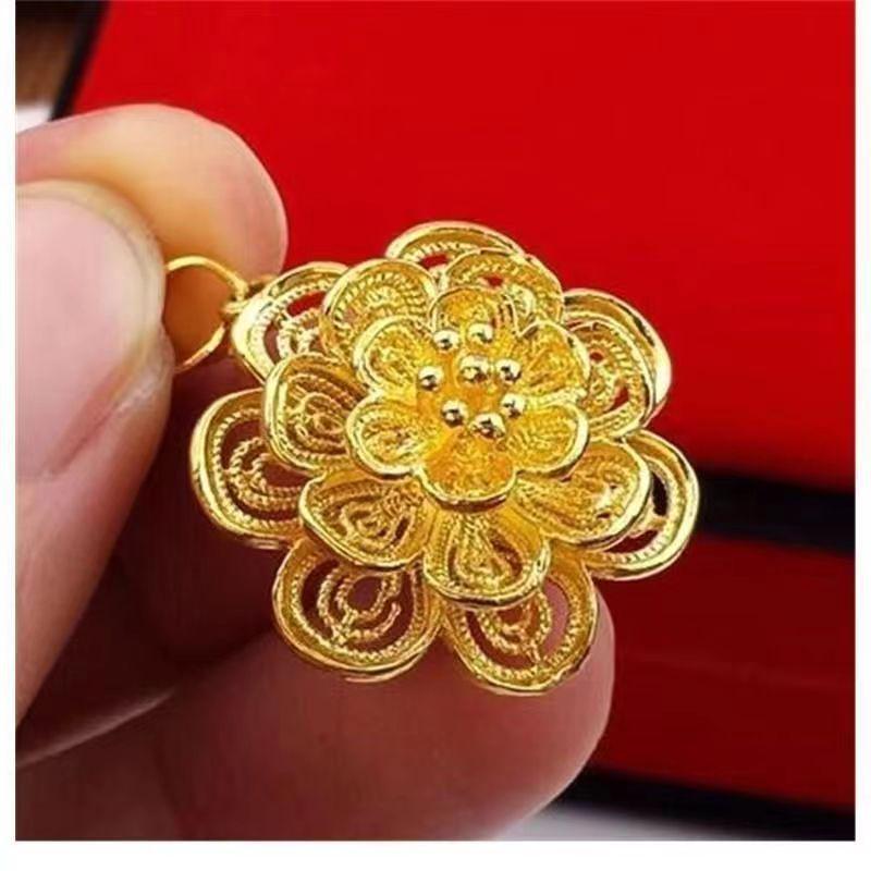 Colar Elegante de Peônia e Girassol 2024: Feminilidade de Luxo, Pingente de Alta Qualidade numa Corrente Clavicular.