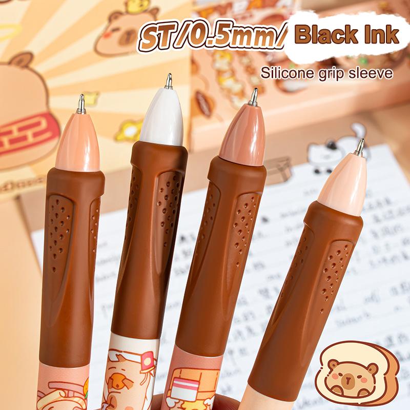 4 ks Roztomilé kreslené mazatelné pero s kapybarou a pandou Píše hladce Rychleschnoucí pera Studentské psací potřeby Kancelářské potřeby Dárky