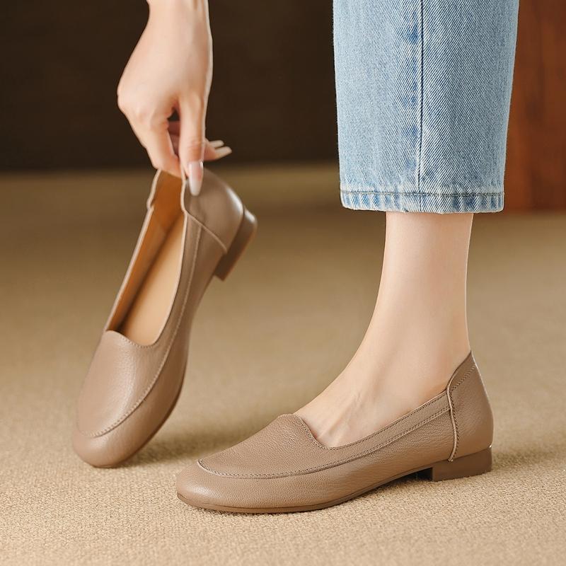 Fashion 2025 Autumn Hot Sale Slip-on Genuine Leather Women Shoes Pumps Square Toe Low-heel Soft Upper Pumps Office Ladies Dress Shoes