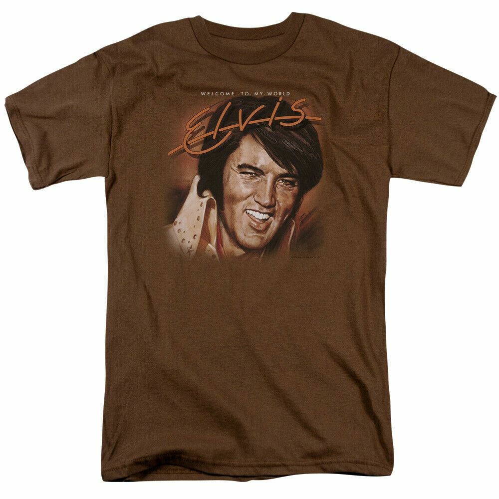 

Elvis Presley Welcome To My World T Shirt Mens Licensed King Tee Coffee XXL